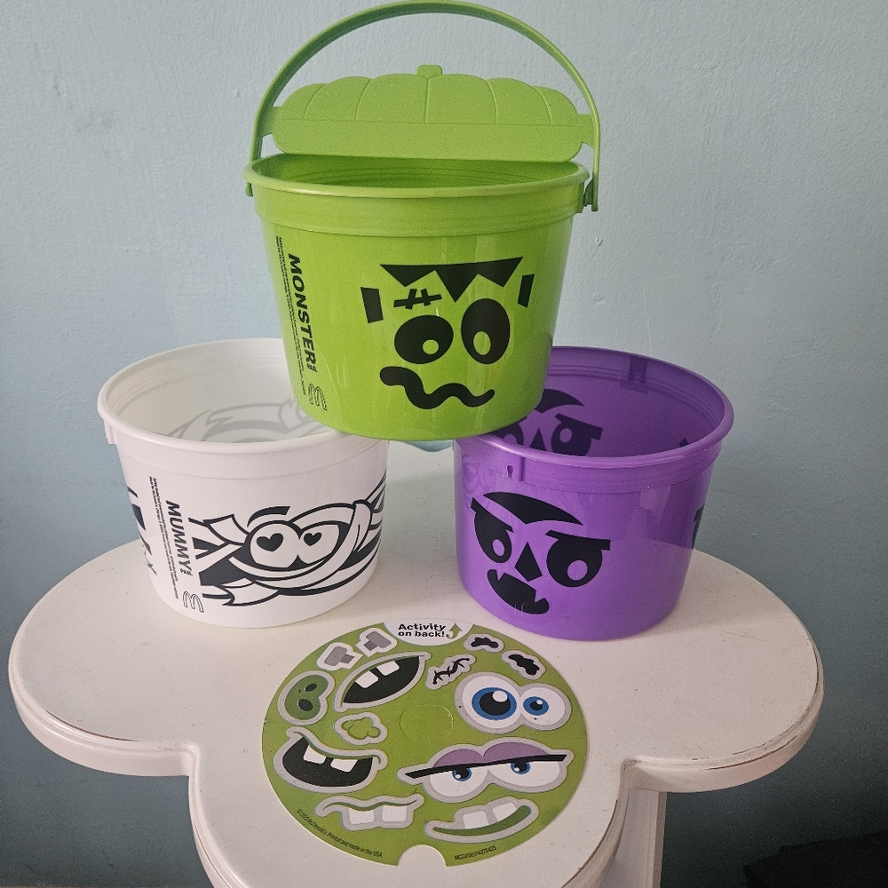 Set of 3 McDonald's Halloween 2023 Boo Buckets Frankenstein Mummy Vampire